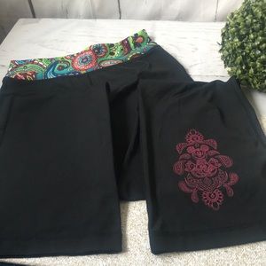 Disney Parks Yoga Pants Hidden Mickey Paisley Boho Athletic Wide Leg